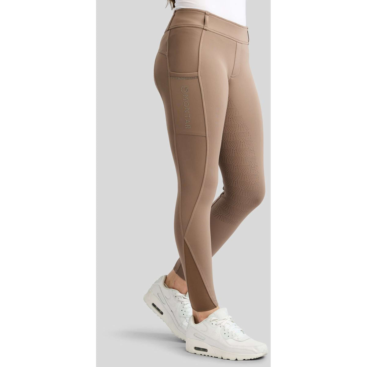Montar Reitleggings MoWilma Hybrid Pintucks Golden Quartz Crystals Full Grip Nougat Brown