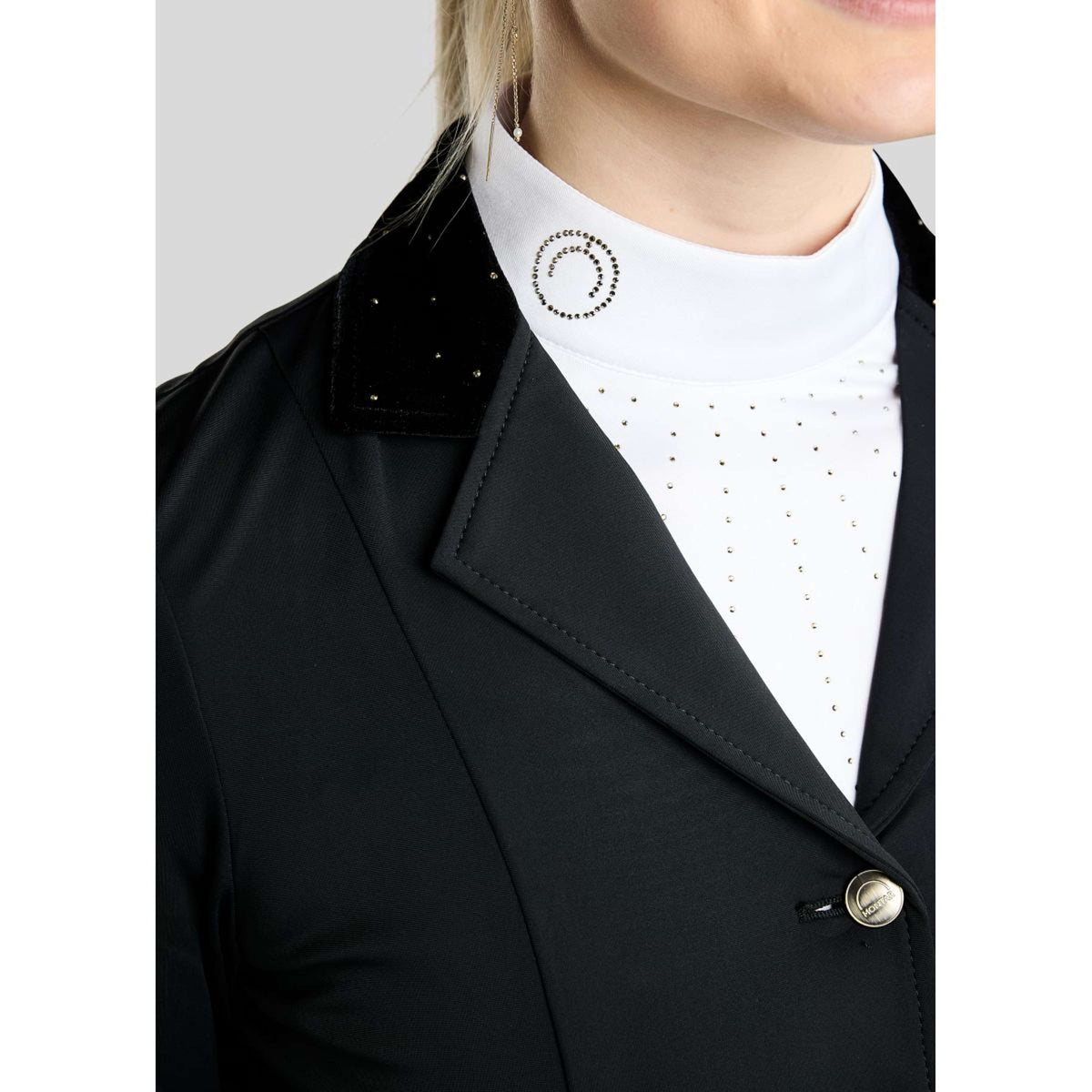 Montar Turnierjacket MoValerie Short Velvet Details Golden Quartz Crystals Schwarz