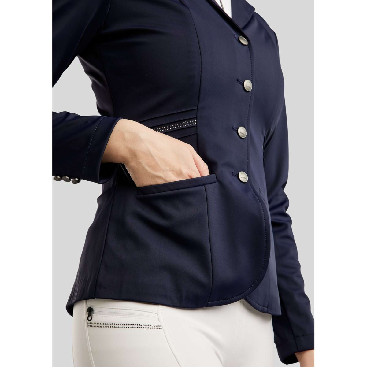 Montar Turnierjacket MoPearl Pintucks Gun Metal Crystals Navy