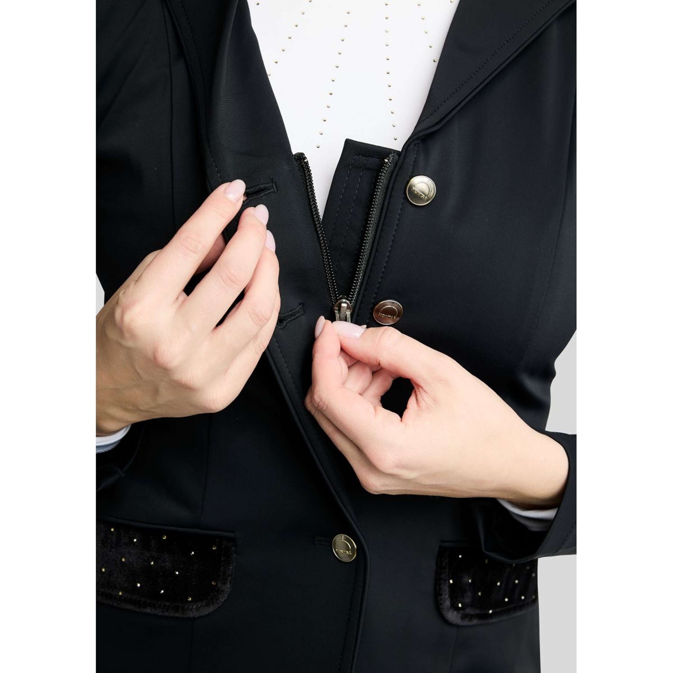 Montar Turnierjacket MoValerie Velvet Details Golden Quartz Crystals Schwarz