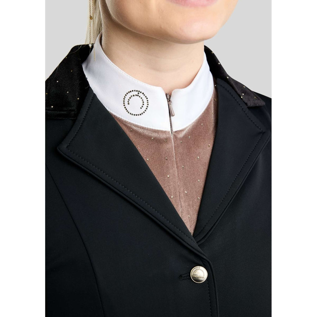 Montar Turniershirt MoValerie Velvet Golden Quartz Crystals Lange Ärmel Nougat Brown