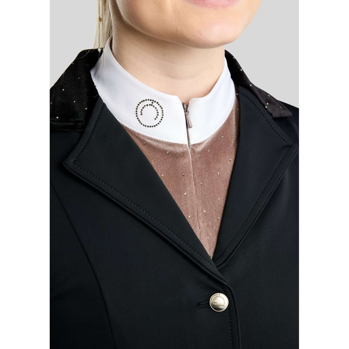 Montar Turniershirt MoValerie Velvet Golden Quartz Crystals Lange Ärmel Nougat Brown