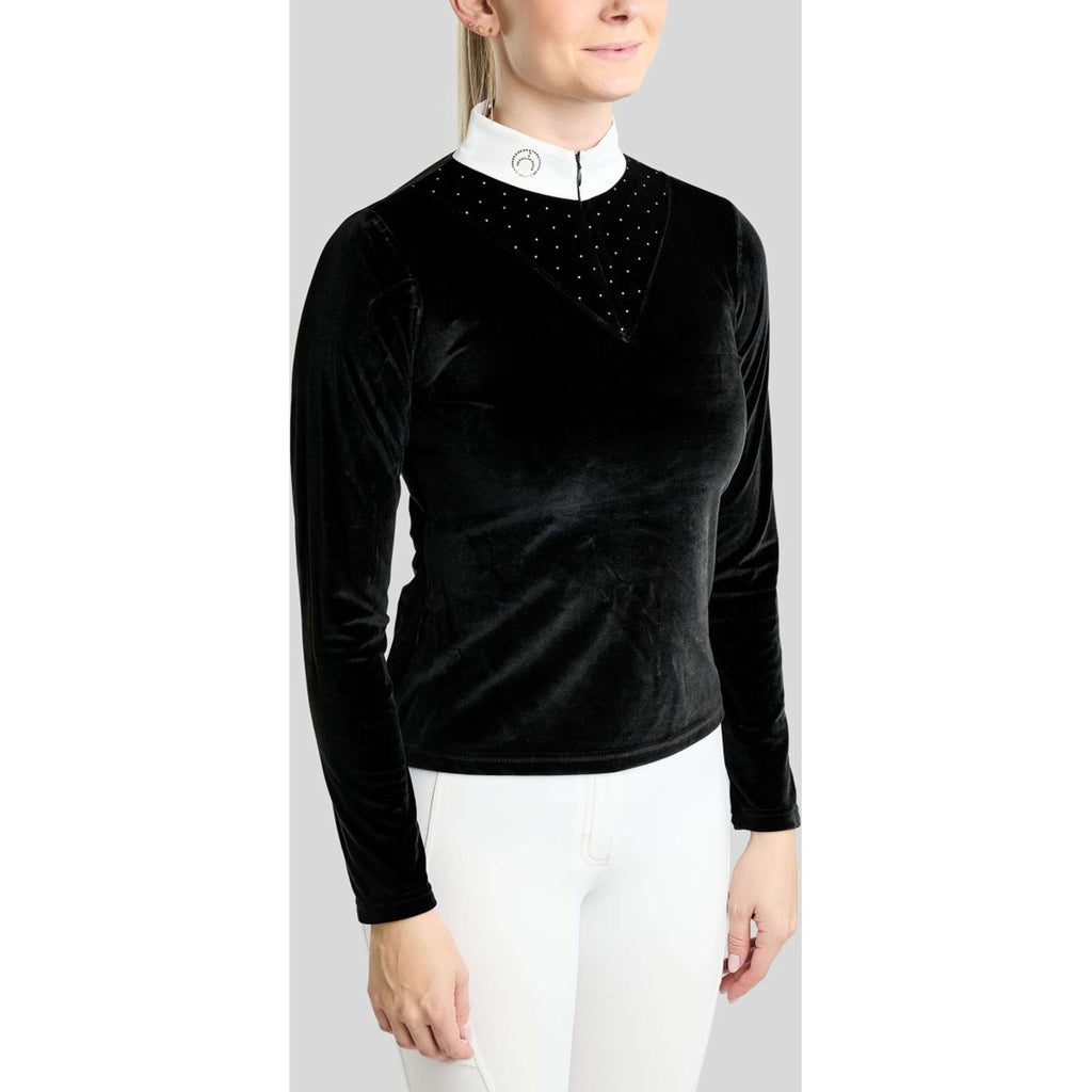 Montar Turniershirt MoValerie Velvet Golden Quartz Crystals Lange Ärmel Schwarz