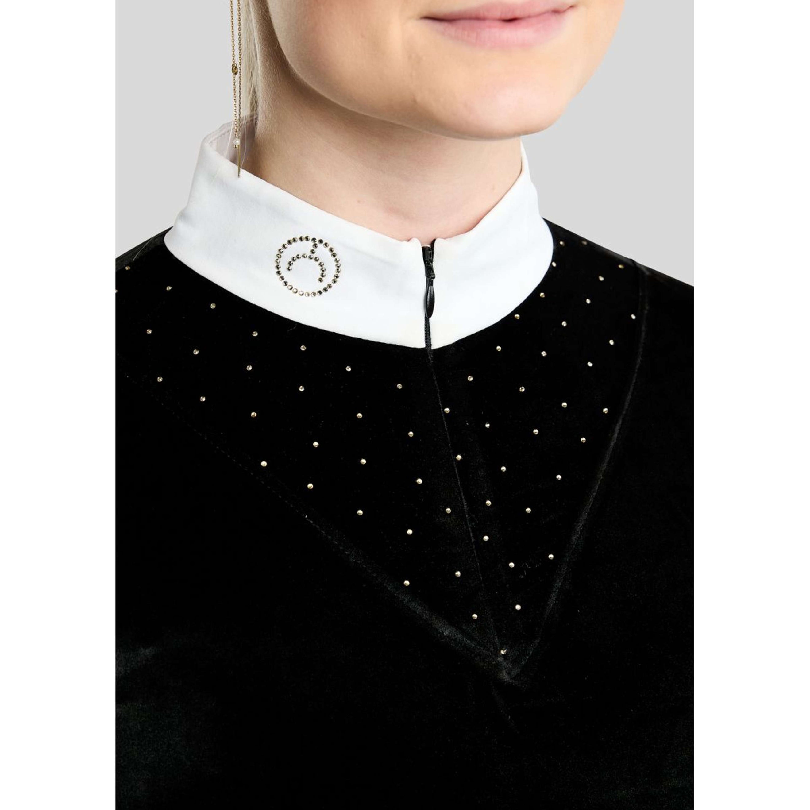 Montar Turniershirt MoValerie Velvet Golden Quartz Crystals Lange Ärmel Schwarz