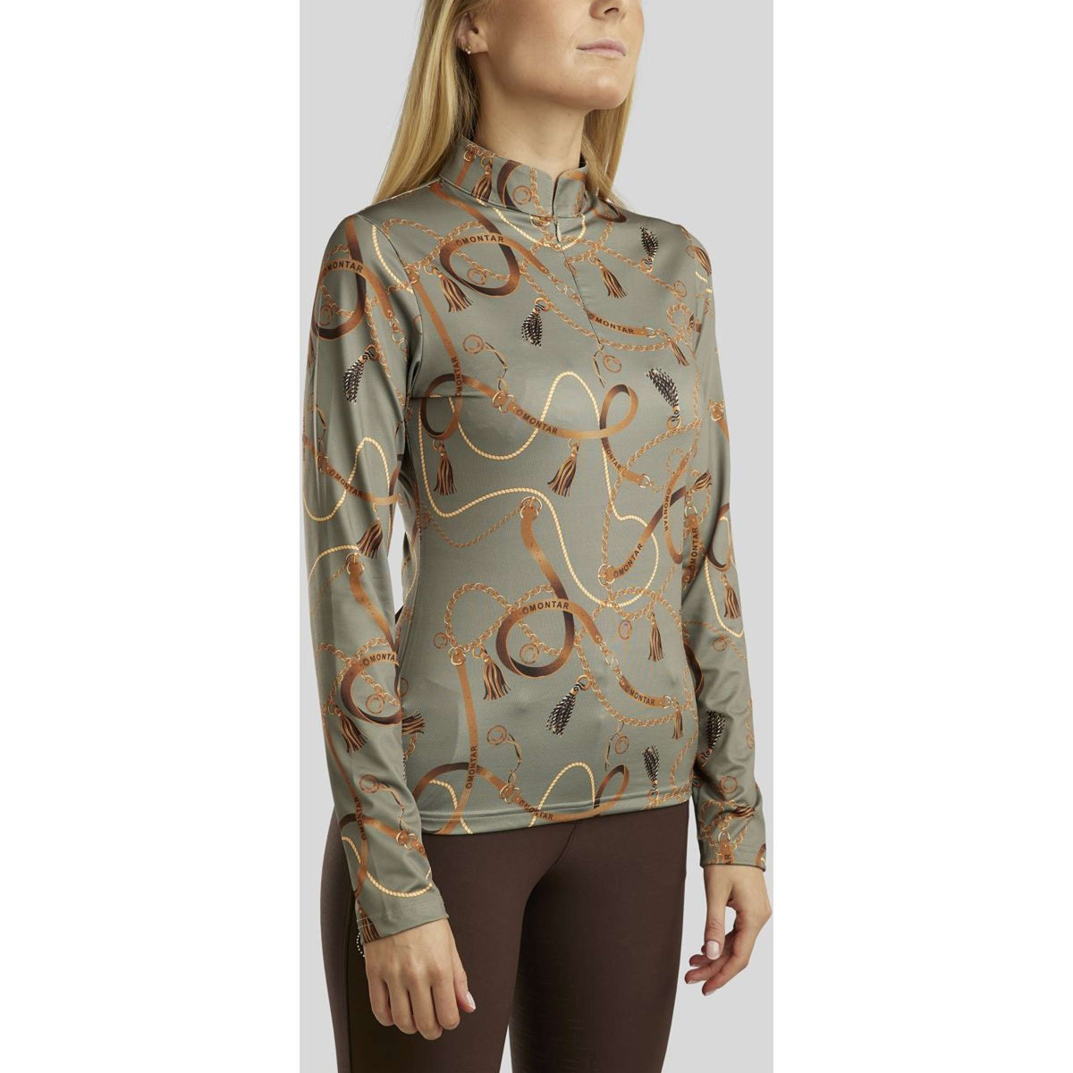 Montar Poloshirt Haily Bridle Print Lange Ärmel Dusty Green