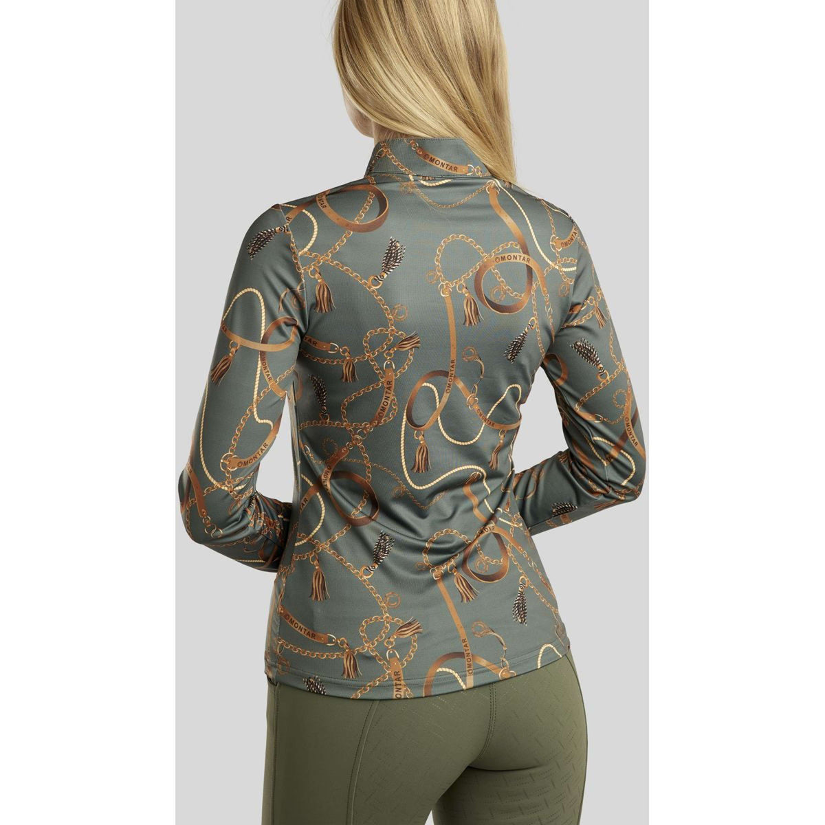 Montar Poloshirt Haily Bridle Print Lange Ärmel Pine Green