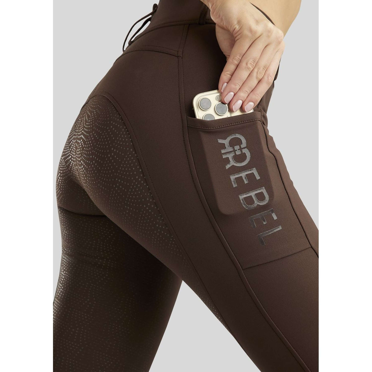 Rebel Reithose Highwaist Thigh Pocket Full Grip Braun