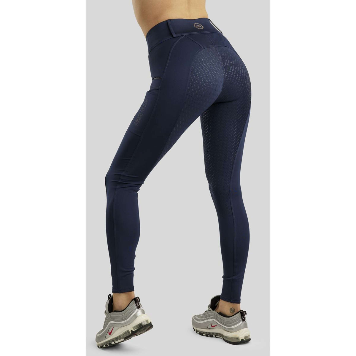 Rebel Reitleggings Beltloops Rosegold Crystals Full Grip Navy