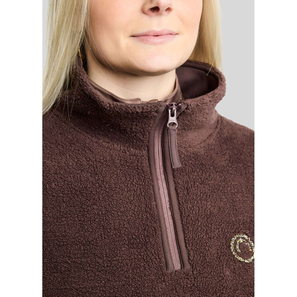 Montar Pullover MoEbba Q-Zip Teddy Pile Golden Quartz Black Peony