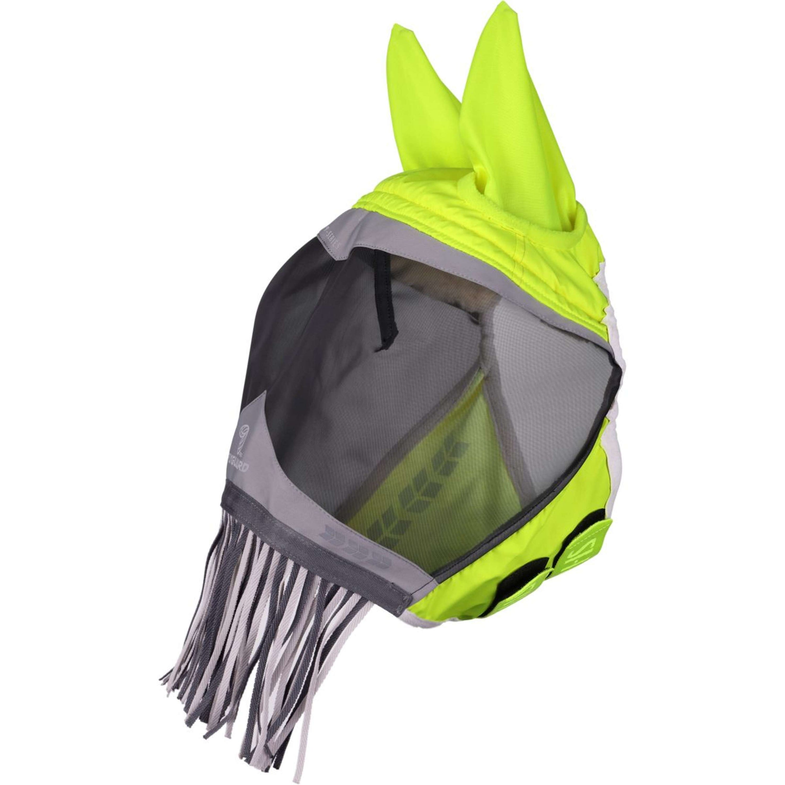 FlyGuard Fliegenmaske Pro Hi-Viz Fine Mesh mit Ohren und Fransen Fluo gelb