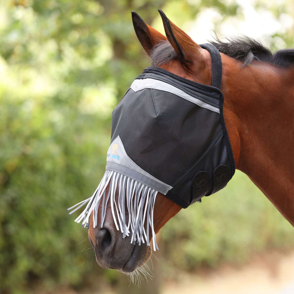 FlyGuard by Shires Fliegenmaske Pro Fine Mesh ohne Ohren mit Fransen Jet