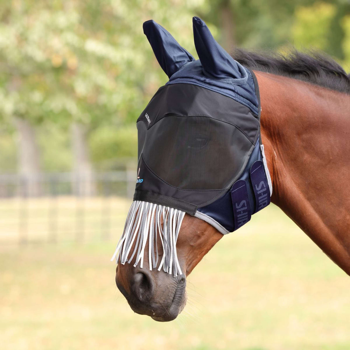 FlyGuard Fliegenmaske Pro Deluxe mit Ohren und Fransen Navy