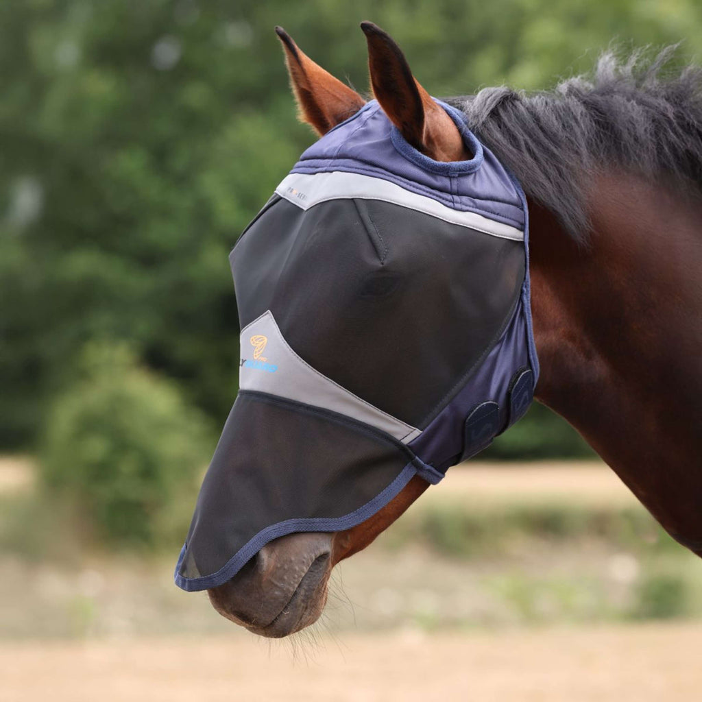 FlyGuard by Shires Fliegenmaske Pro Fine Mesh met Ooruitsparing en Neusflap Navy