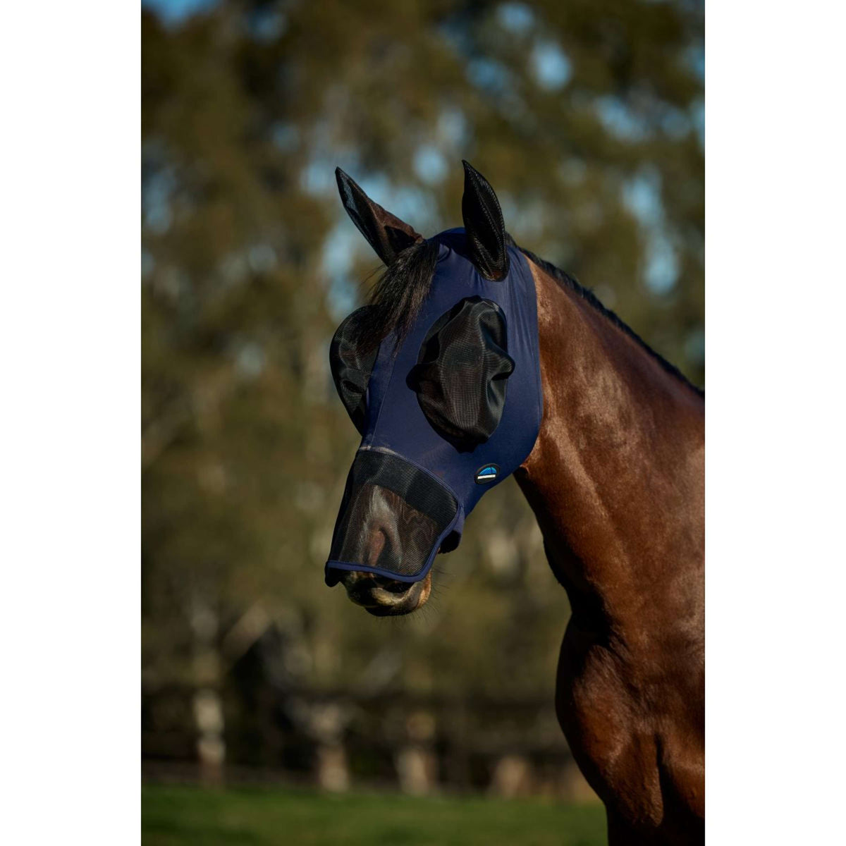 WeatherBeeta Fliegenmaske ComFiTec Luxe Stretch mit Ohren und Nase Navy/Schwarz