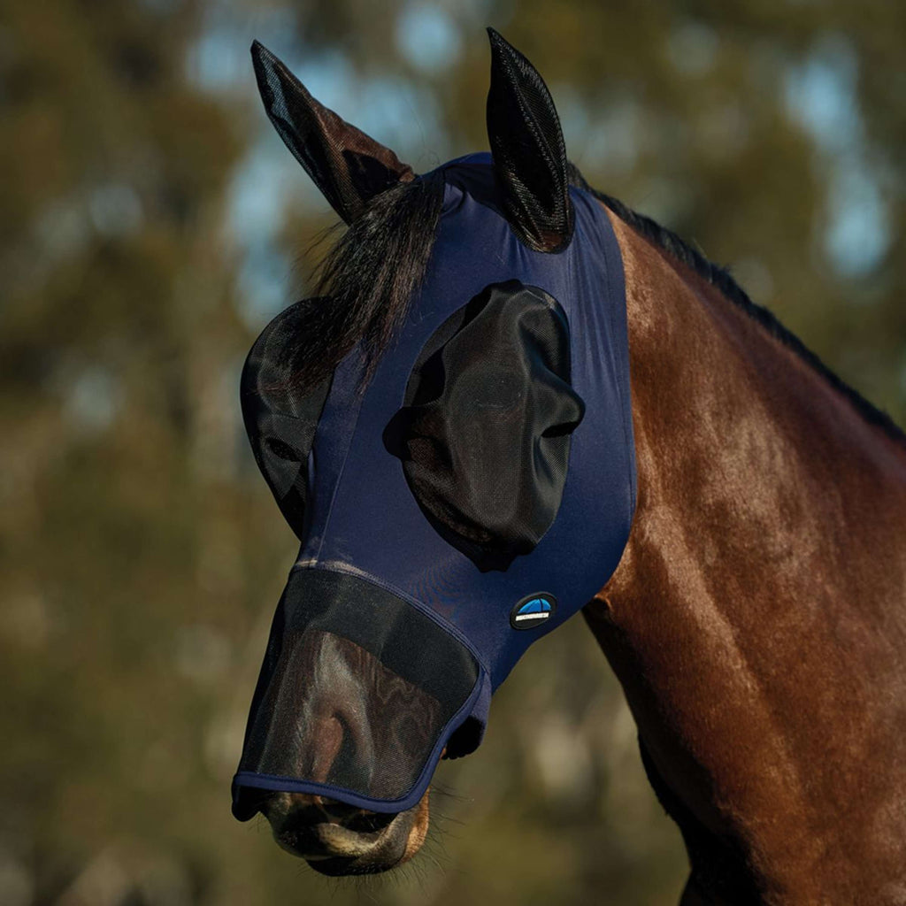 WeatherBeeta Fliegenmaske ComFiTec Luxe Stretch mit Ohren und Nase Navy/Schwarz